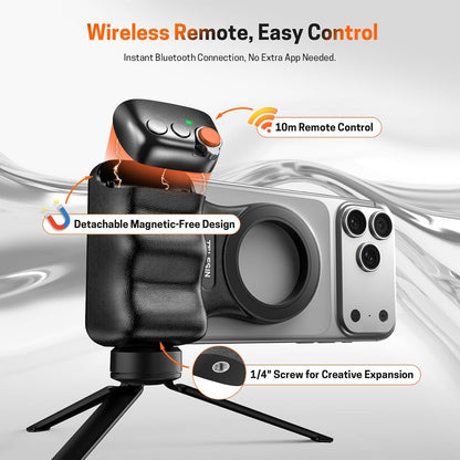 Magnetic Phone Camera Grip, Smartphone Holder Selfie Handle Snap with Wireless USB Remote Control & 1/4” Screw Mount, Camera Stabilizer for Iphone & Android Cellphone Selfie Vlog Video Live