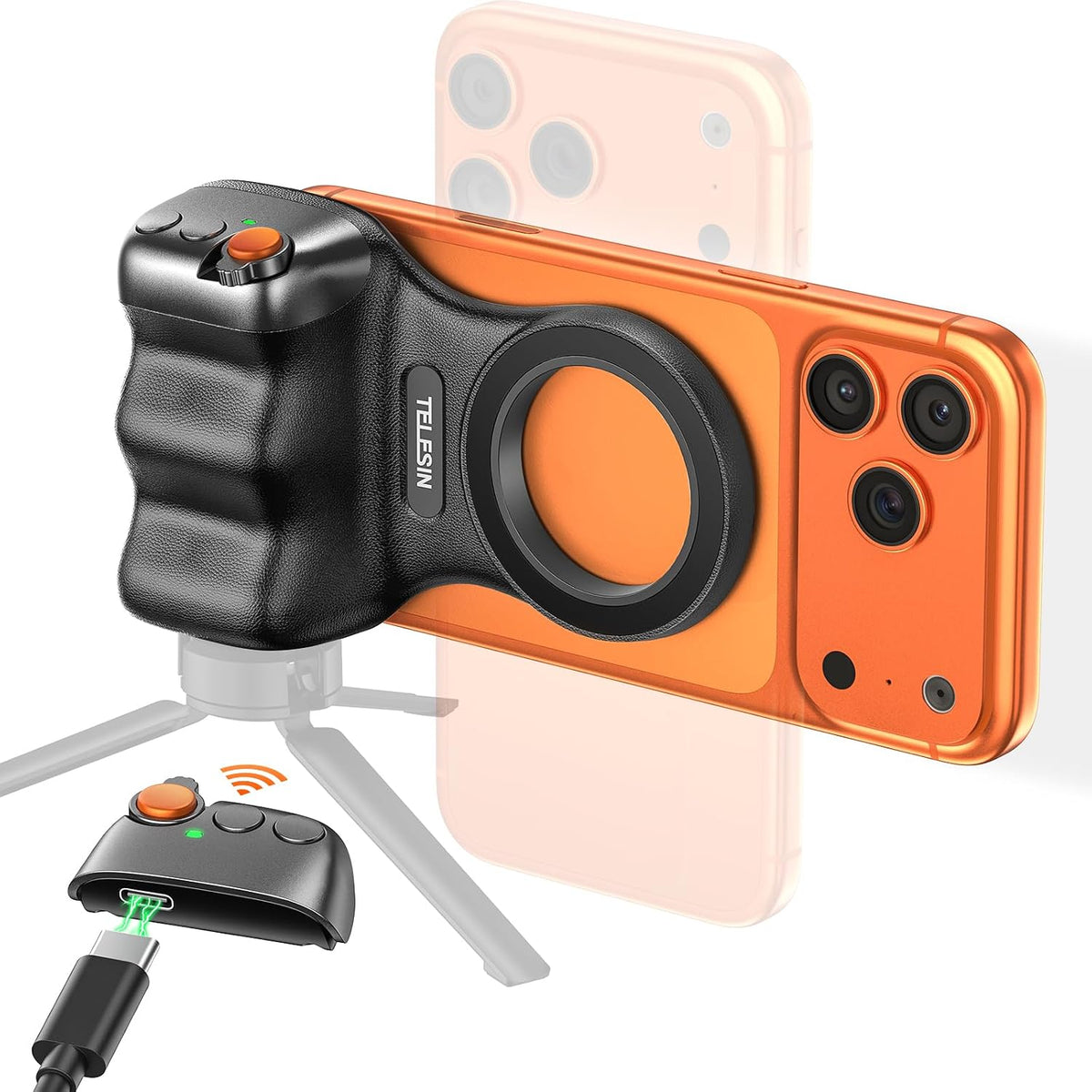 Magnetic Phone Camera Grip, Smartphone Holder Selfie Handle Snap with Wireless USB Remote Control & 1/4” Screw Mount, Camera Stabilizer for Iphone & Android Cellphone Selfie Vlog Video Live