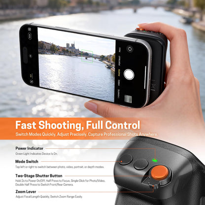 Magnetic Phone Camera Grip, Smartphone Holder Selfie Handle Snap with Wireless USB Remote Control & 1/4” Screw Mount, Camera Stabilizer for Iphone & Android Cellphone Selfie Vlog Video Live