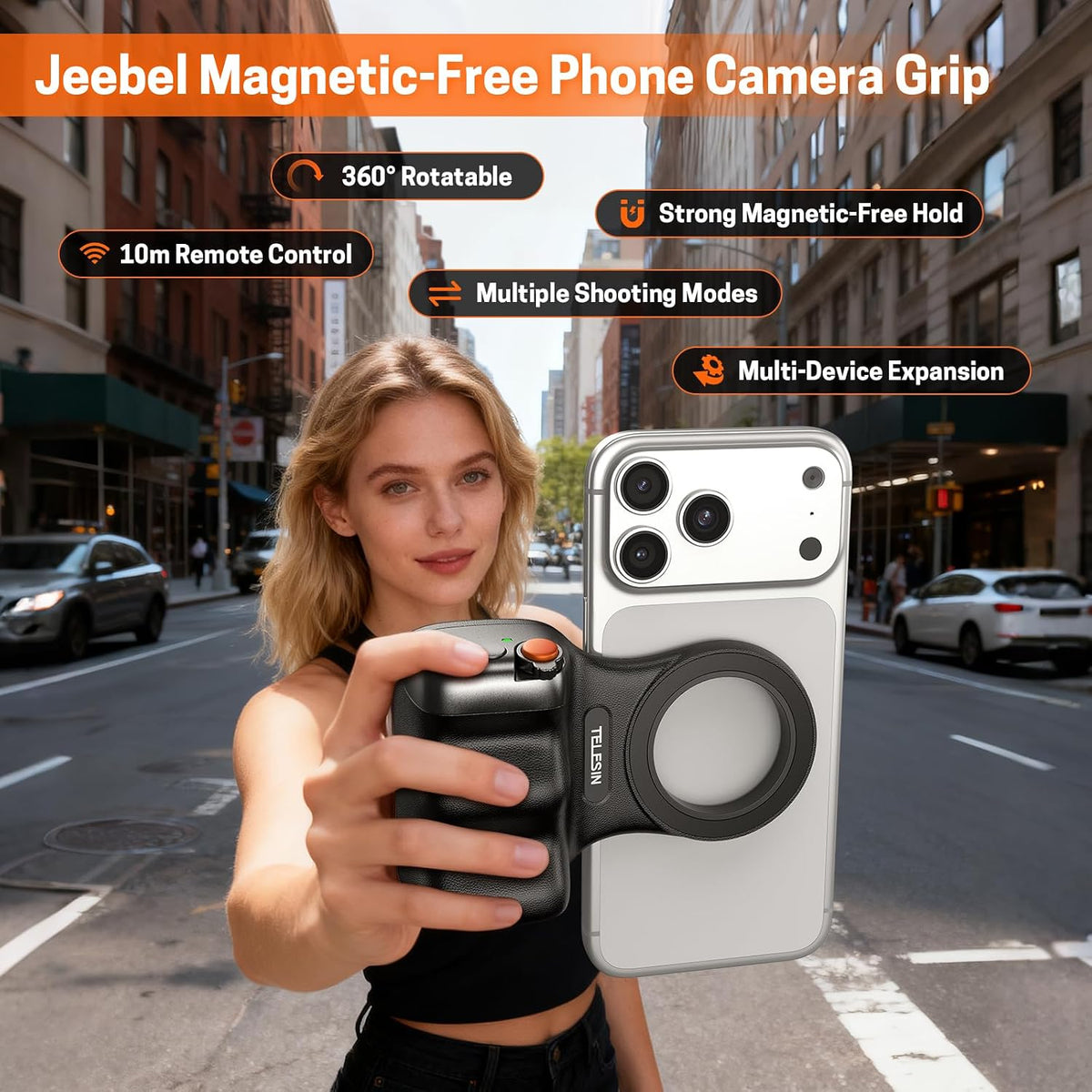 Magnetic Phone Camera Grip, Smartphone Holder Selfie Handle Snap with Wireless USB Remote Control & 1/4” Screw Mount, Camera Stabilizer for Iphone & Android Cellphone Selfie Vlog Video Live